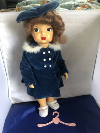 Vintage Terri Lee Doll Patent Pending 16” Velvet Coat Hat Rewigged