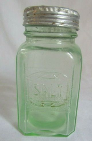 Depression Glass Green Square Salt Shaker Uranium Glows