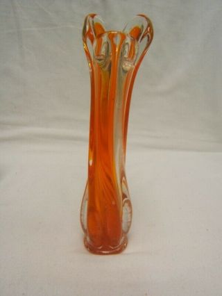 Vintage Hand Blown Art Glass Orange Twist Bud Vase 9 " Tall Vgc