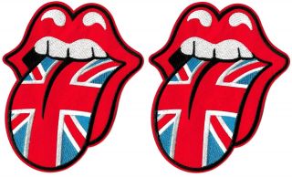 The Rolling Stones British Flag Lips Logo [lot Of 2 Large Patches] Embroidered
