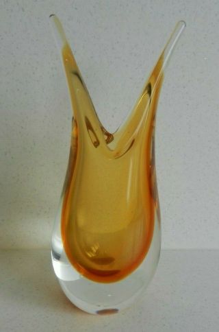 Vintage Murano Sommerso Art Glass Fish Tail Vase Small 4.  5 " Clear Yellow Amber