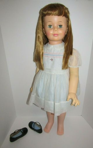 Vintage Doll Ideal Patti Playpal Blonde Dress Pinafore Shoes 35” 1960s