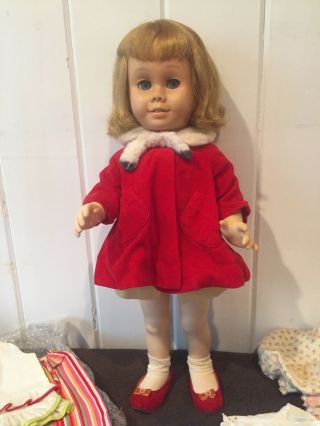 Vintage 20” Mattel 1960 Blonde Chatty Cathy Doll With 4 Outfits