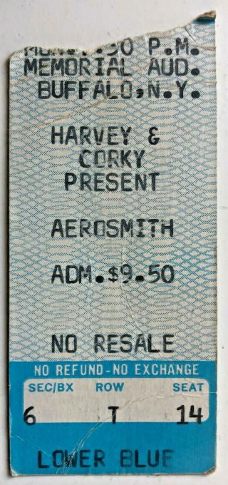 1982 Aerosmith Ticket Stub 12/6/82 - Rock In A Hard Place Tour - Buffalo,  Ny.