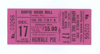 Humble Pie Ticket 1972 Dec 17 Curtis Hixon Hall Tampa Fl