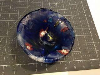 Cobalt Blue Art Glass Bowl Made In Alaska Silver Hand Signed By Artist 5.  5 "