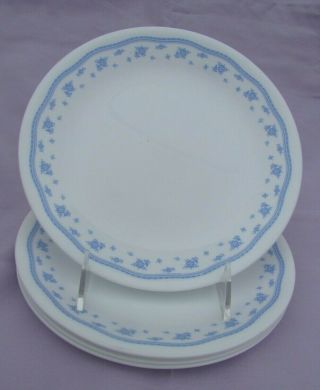 5 Corelle Morning Blue Flowers 8 1/2” Lunch Plates Euc