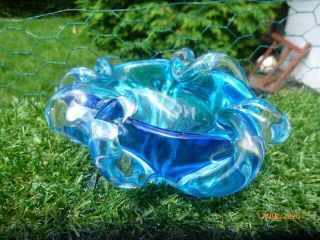 Stunning : Collectable Murano ? Blue & Clear Glass Bowl : No Damage : L@@k