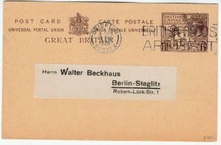 1926 Late Of 1925 British Empire Exhibition 1.  1/2d Pc Brighton - Berlin