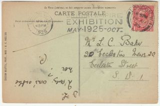 1925 British Empire Exhibition Slogan Cancel On France Post Card