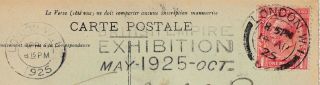 1925 BRITISH EMPIRE EXHIBITION slogan cancel on FRANCE post card 2