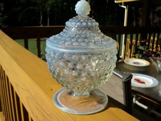 Anchor Hocking Moonstone Opalescent Clear Glass 6 " Candy Dish & Lid
