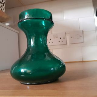 Mid Century Modern Scandinavian Small Glass Vase Green Bulbous