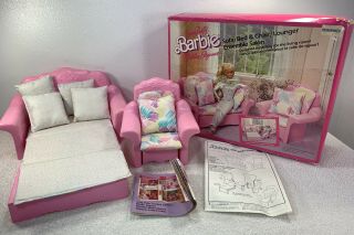 Living Pretty Barbie Sofa / Bed & Chair / Lounger Complete W Box Instructio 4771