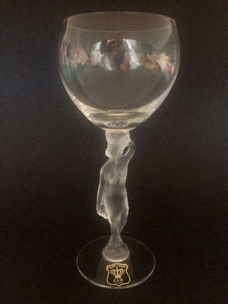 Golden Crown E&r Art Glass France Small Wine Glass Crystal Frosted Stem Woman