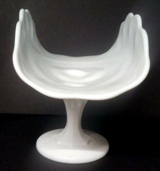 Vintage White Milk Glass Pedestal Fruit Bowl Banana Boat Teardrop Style 3