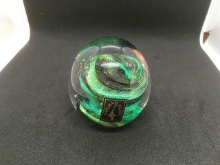 Swirly Green Langham Glass Paperweight With Label