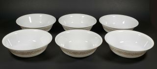 6 Corelle Woodland Brown Soup Cereal Bowls White W/ Brown Design Trim 6 1/4 "