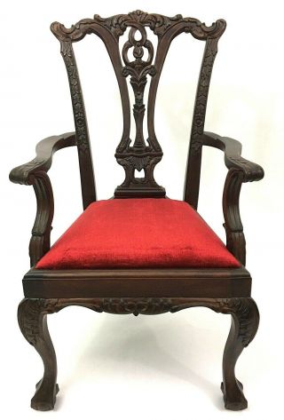 Chippendale Style Arm Chair For Doll Bear Collectors Claw Foot Chair 23.  75” Gift