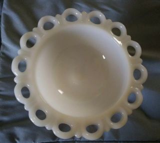 Vintage White Milk Glass Anchor Hocking Open Lace Pedestal Footed Candy Dish