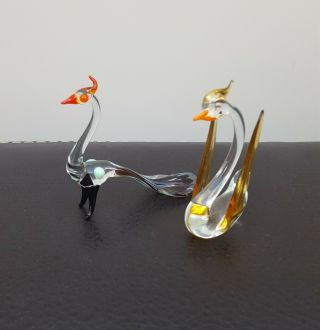 Vintage Murano Pirelli Lauscha Bimini Glass Peacock & Swan Animal Ornaments