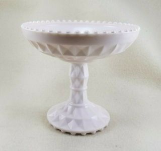 Vintage Jeanette Footed Compote In Shell Pink Milk Glass Windsor Pattern
