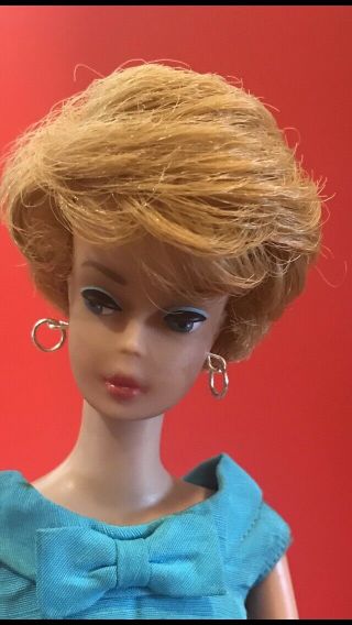 Stunning Ash Blonde Barbie Bubble Cut Doll Turquoise Sheath Dress Heels Exc