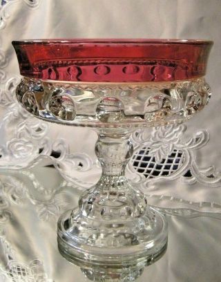 Vintage Large 7 - 1/2 " Tiffin Franciscan Ruby Flash Kings Crown Thumbprint Compote