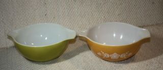 2 Vintage Pyrex Bowls 442 1.  5 Qt Lime Green Orange / Brown Floral Pattern