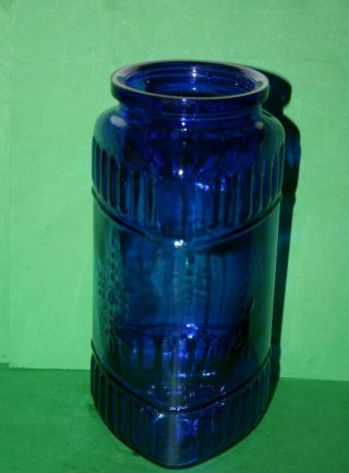 Vintage Cobalt Blue Hand Blown Art Glass Embossed Triangular Canister Jar 7.  5 "