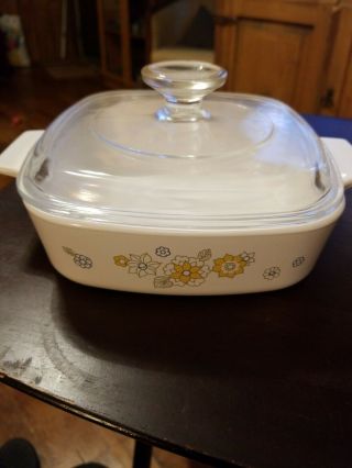 Corning Ware 1qt Casserole Dish With Lid Yellow Flowers