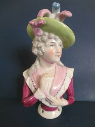 Antique German Porcelain Lady With Fancy Hat Half Doll 5 1/4 Inches