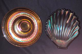 Antique Carnival Glass Bowls Westmoreland Footed Shell,  Imperial Optic & Buttons