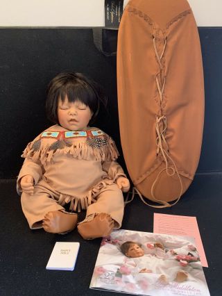 Lee Middleton Baby Doll " Native American Sleeping Baby " By Reva Schick