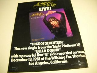 Stevie Nicks Is Live On The Edge Of Seventeen 1982 Promo Poster Ad