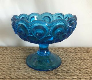 Vintage L.  E.  Smith Moon And Stars Blue Pedestal Compote Candy Dish No Lid 4”