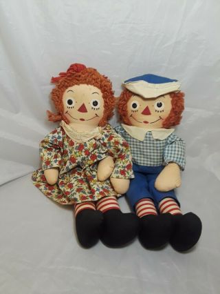 Vintage Raggedy Ann And Andy Dolls 19 " Tall Circa 1940 
