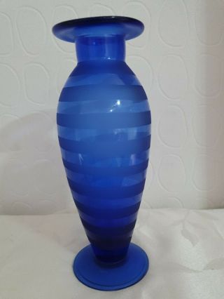 Vintage Bristol Blue Blown Art Glass Vase Signed Sharp Pontil