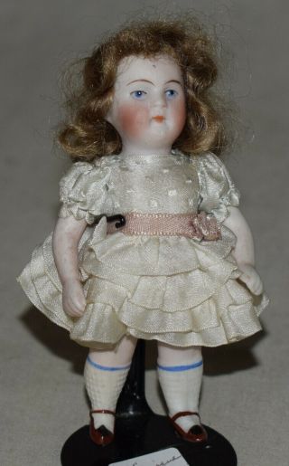 Vintage All Bisque Doll - 4 " Tall - No.  30 1 - Girl In Dress