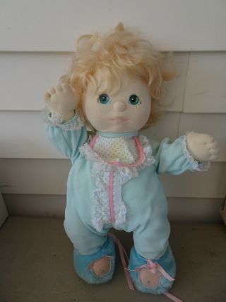 Vintage Mattel My Child Baby Doll Blonde Hair Green Eyes Pajamas & Slippers,  Euc