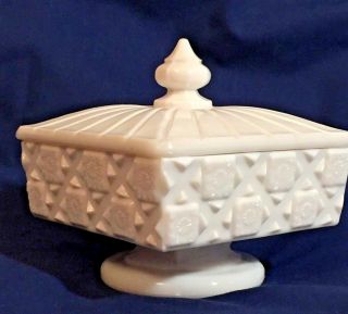 Westmoreland Milk Glass Candy Or Nut Dish,  Old Quilt Pattern,  Square