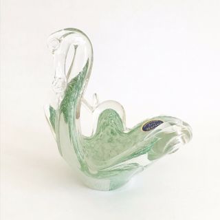 Vintage Green Swirl Murano Italy Glass Lavorazione Swan Candy Trinket Dish Bowl