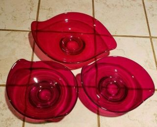 Mid - Century Modern Ruby Red Small Serving Bowls - Nuts,  Candy