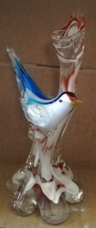 Murano Blue Bird On A Branch Vase Figurine Ornament