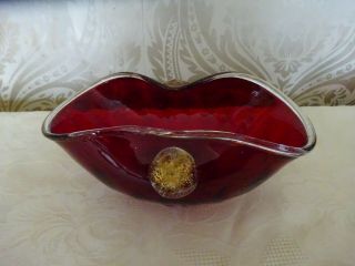 Vintage Retro Art Glass Red Glass Decorative Fruit Bowl Ornament 22cm X 11cm