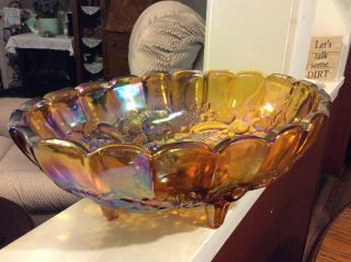 Vintage Indiana Large Iridescent - Amber Carnival Glass Footed Fruit Bowl