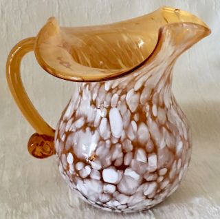 Fenton Hand Blown Amber Speckled Glass Pitcher With Pontil