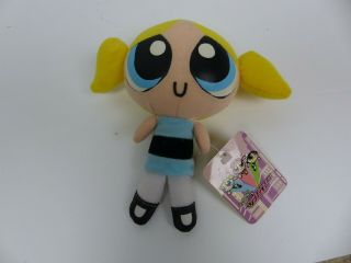Powerpuff Girls Bubbles Plush Doll Toy Blue Dress Blonde Hair 1999 W/ Hang Tag