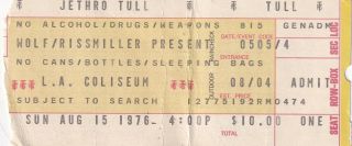 Ephemera: Jethro Tull Concert Ticket Stub - 1976 - L.  A.  Coliseum,  Los Angeles,  Ca