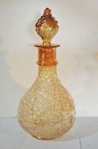 Vintage Carnival Glass Marigold Fenton Imperial Decanter Bottle Grape & Leaf